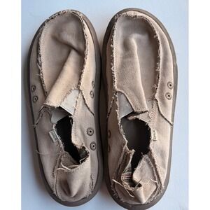 Sanuk Men's Donny Hemp Surfer Slip On Shoes 11 Beige Canvas Loafers Two Tone